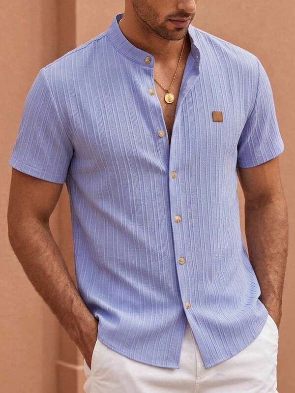 EASEVO Men's Plus Size Summer Casual Solid Color Short Sleeve Shirt