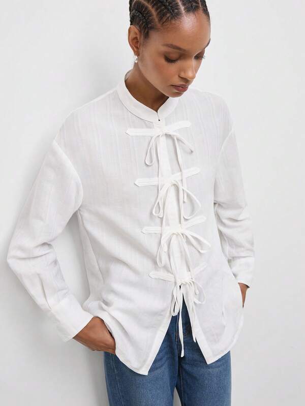 Maija Women's Solid Color Casual Versatile Daily Long Sleeve Shirt