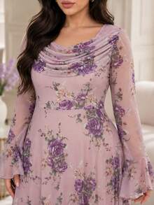 Modelyn Plus Size Elegant Party Floral Print Dress - Multicolor - View 3
