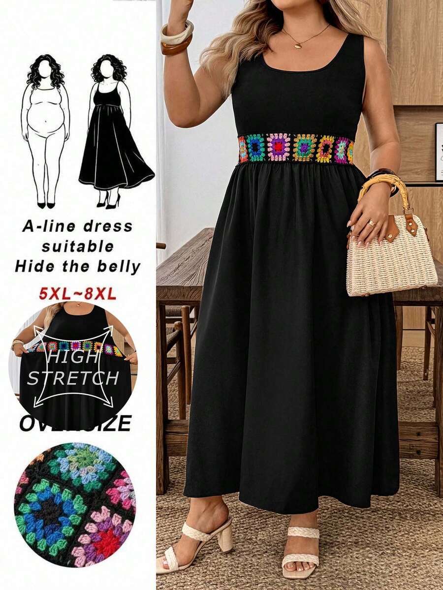 SHEIN CURVE+ Plus Size Summer Vacation Dress Vacation Black Boho Bohemian Dinner Vacation - Black - View 1