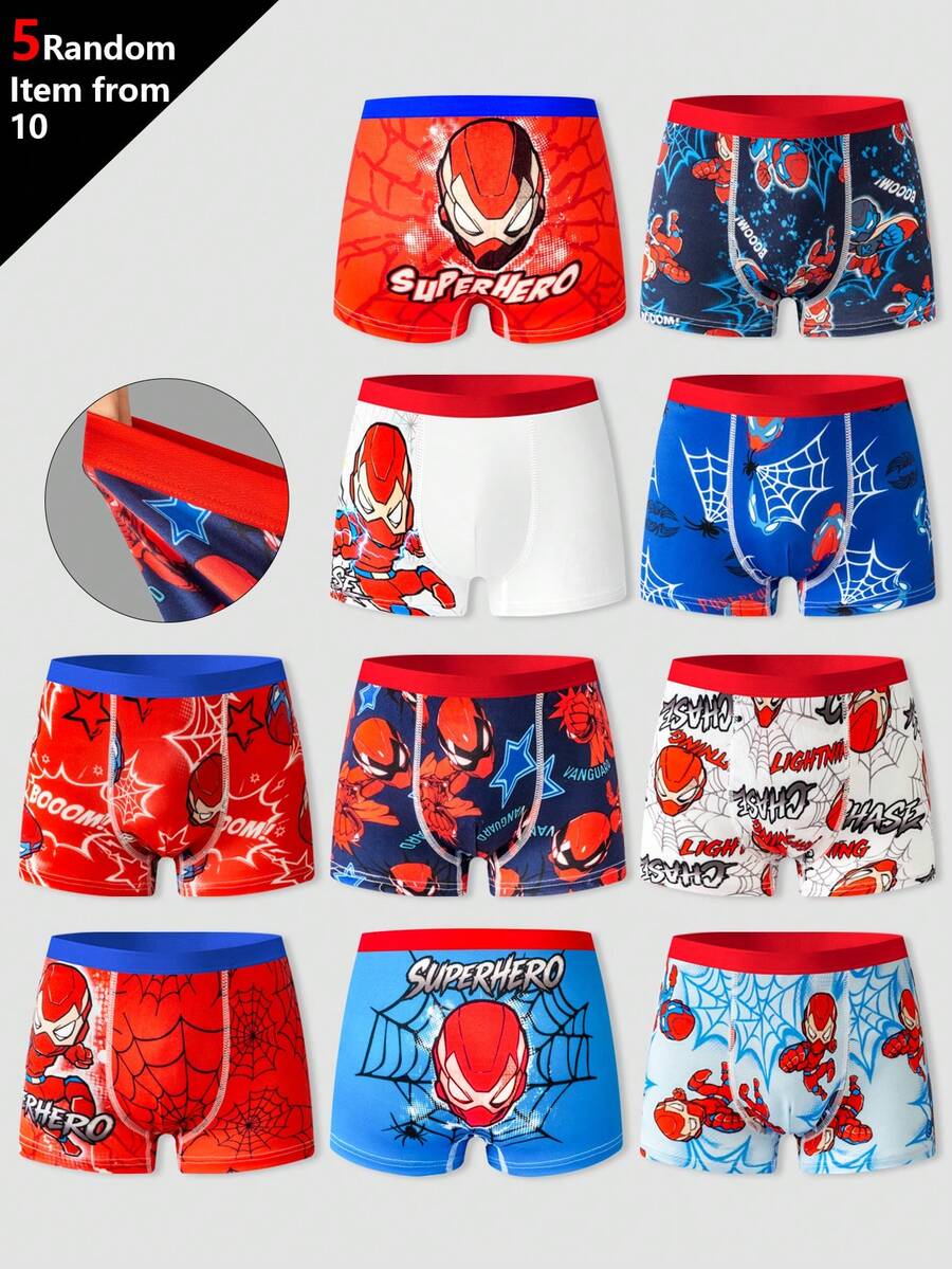 SHEIN 隨機發貨 5 件/10 件 男童多色紅藍系列簡約基礎大學印花四角內褲 - 彩色 - 查看 1