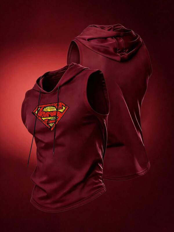 SUPERMAN X SHEIN RISE LYT Men's Summer Hooded Sports Tank Top
