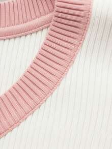 Sweater For Women V-Neck, Tight Silhouette, Smooth Texture With Colorful Stripes. Polyester And Elastane Ribbed Fabric. Fresh, Light And Comfortable - Pink - View 4