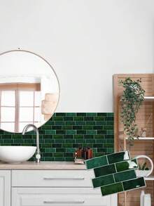 Green Waterproof Brick Texture 3D Wall Panels, Removable Self-Adhesive Wall Tile Stickers, Suitable For Kitchen Backsplash, Bathroom, And Holiday Decor - A13 - View 2