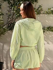 Fluxe Women Mint Green UV Protection Zip Up Hooded Cropped Jacket Long Sleeve Lightweight Sun Protection Gym Running Hiking Athletic Sportswear - Mint Green - View 6