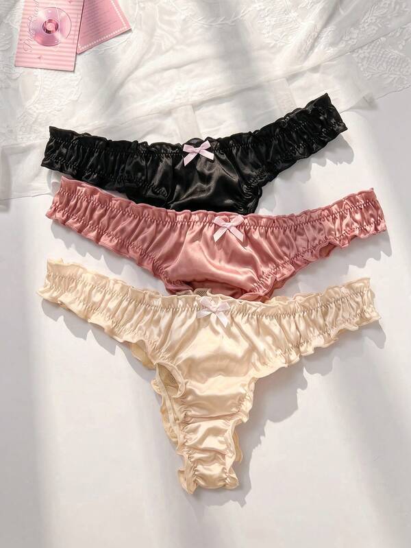 PetitDoll 3pack Bow Front Lettuce Trim Panty Set