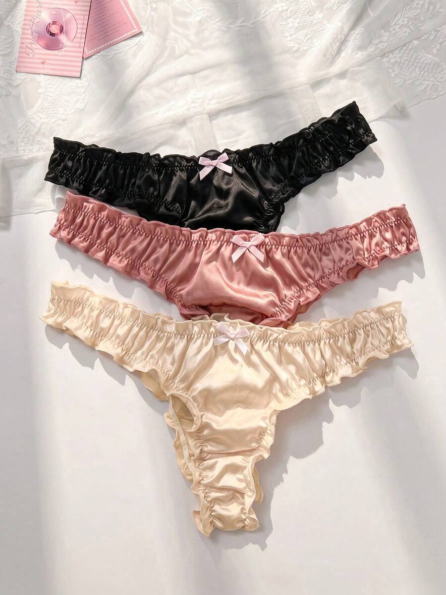 PetitDoll 3入組前蝴蝶結木耳邊內褲套裝 - 彩色 - 查看 1