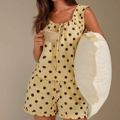 Women's Casual Wide Shoulder Strap Loose Sleeveless Polka Dot Shorts Printed Pa…