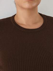YARNWELL Women's Soft Crewneck Long Sleeve Sweater Stretchy Basic Knit Top, Everyday Essential For Daily - Brown - View 5