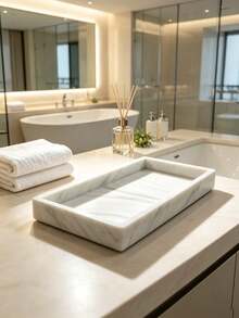 Marble Tray For Bathroom, 2 Pieces Tray Set. Made Of Silicone, Featuring White Marble Patterns, Suitable For Bathrooms, Bathtubs, Kitchen Sinks, And Bathroom Silicone Trays. - multicolor - View 2