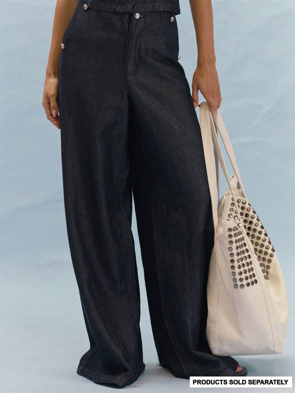 Dark Wash Denim Low Waist With Button Detailing Wide Leg Jeans