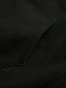 Manfinity Hypemode 男士寬鬆落肩抽繩連帽衛衣，印有標語圖案 - 黑色 - 查看 6