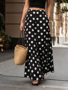 SHEIN European & American Style Spring/Summer New Fashion Versatile Watermark Large Polka Dot Loose Straight Leg Elegant Commute Vacation Casual Long Pants - Multicolor - View 1