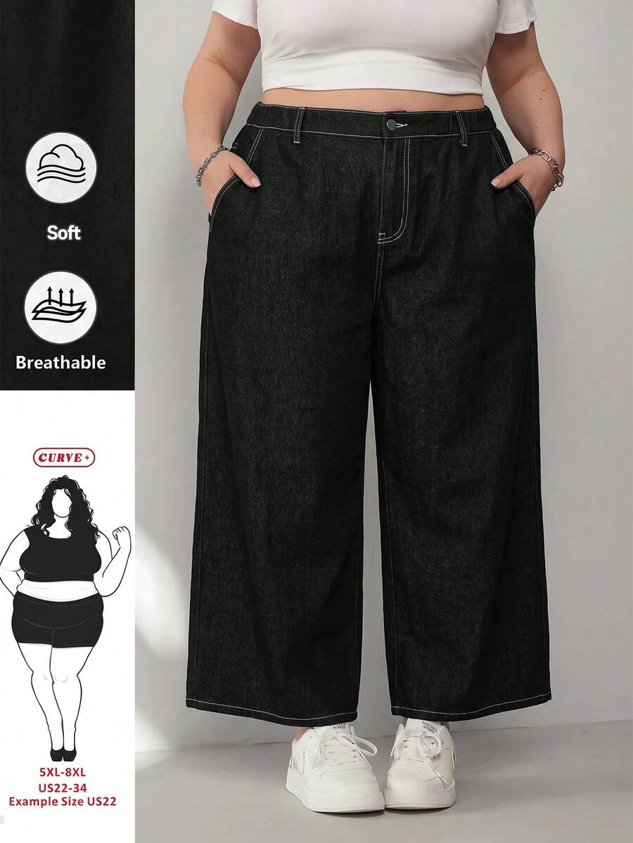 SHEIN CURVE+ Plus Size Women's Loose Wide Leg Casual Baggy Traditional ...