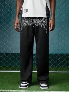 EVRINFINITE Men's Casual Loose Straight Leg Printed Sweatpants, Spring/Summer - Black - View 6