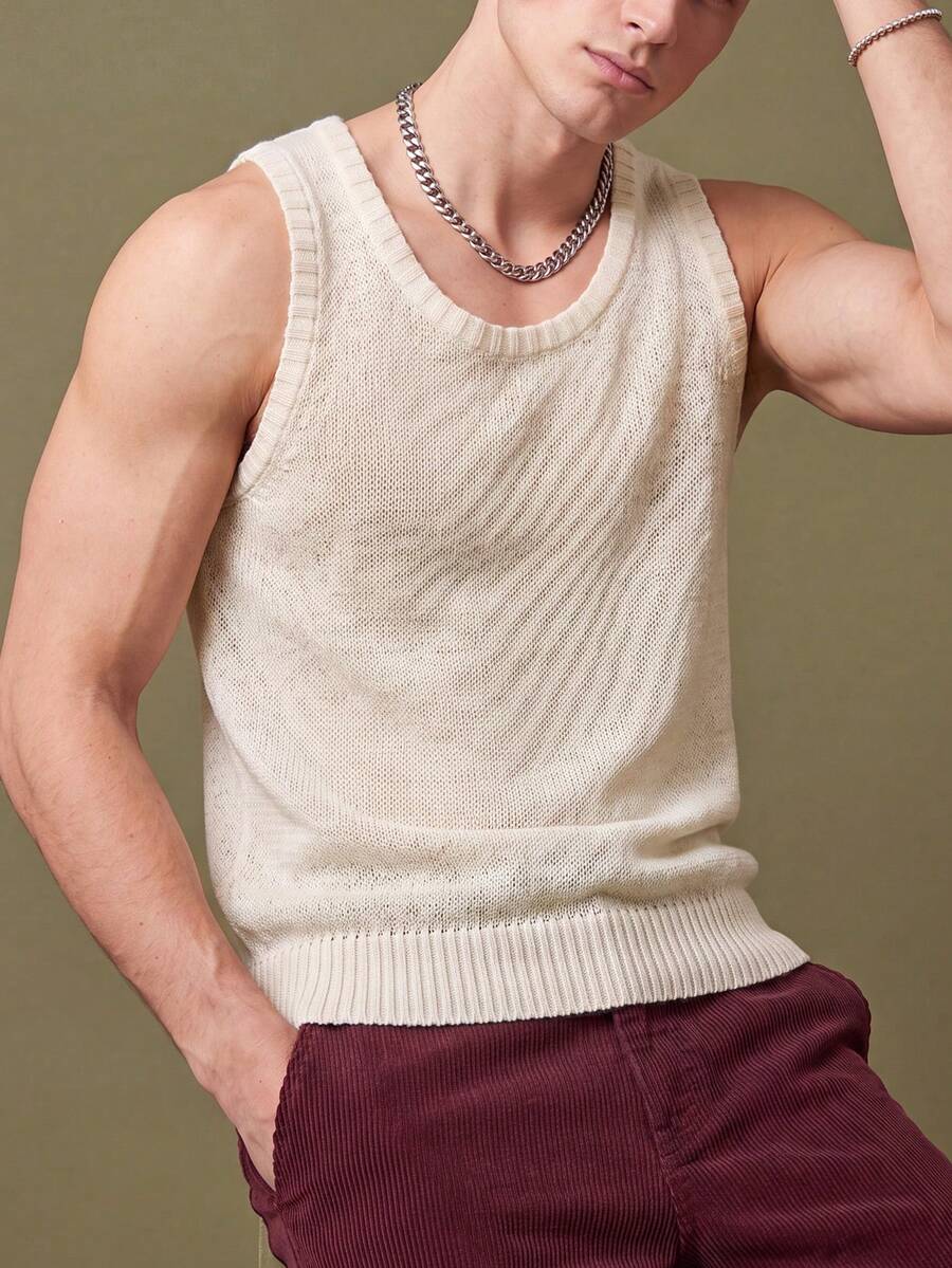 Airaco Chaleco de punto casual de moda estilo callejero para vacaciones para hombres - Blanco - Ver 1