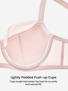 LUVLETTE Underwire Lightly Lined Pink Mesh Lace Push-Up Support Sheer Minimizer Lingerie Bra - Pink - View 7