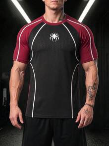 GymBeat Men's Spider Stripe Pattern Print Contrast Color Crew Neck Sports T-Shirt - Multicolor - View 4