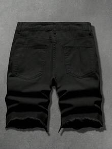 Manfinity LEGND 男士休閒日常百搭通勤白色牛仔短褲 - 黑色 - 查看 2