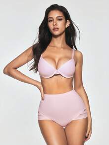 SHAPORA 女款網格拼接高腰休閒日常塑形三角內褲 - 淺粉色 - 查看 6