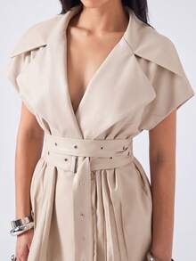 LYSMO 女款時尚優雅翻領百褶西裝外套 - 杏色 - 查看 8