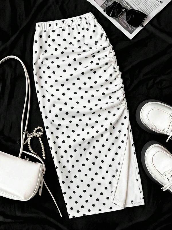 Tween Girl Polka Dot Pleated Casual Versatile Daily Wear Skirt