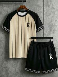 Manfinity Roughcore Men's Letter Print Short Sleeve T-Shirt And Shorts Casual Daily Set - Multicolor - View 2