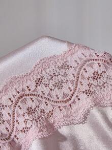 SilkySpell Lace Patchwork Hollow Out Lace-Up Sexy Elegant Sheer Women's Jumpsuit Nightwear Sleep Home Baby Pink Summer - Pink - View 9