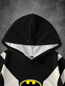 BATMAN X SHEIN Sudadera con capucha holgada y casual con estampado de murciélago y bloques de color, para primavera y otoño - Blanco - Ver 5