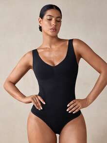 Veilyse 1pc Women's Body Shaper Tummy Control Waist Cincher Butt Lift Seamless Jumpsuit Thong - Black - View 3