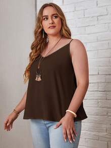 EMERY ROSE Camiseta de tirantes de unicolor versátil y casual de talla grande para uso diario - Marrón - Ver 5