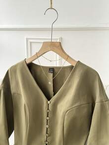Solavon Women's Fashion Versatile Metal Button Long Sleeve Blazer Elegant - Army Green - View 3