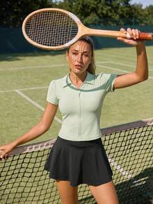 CourtClass CourtClass Women's Solid Color Short Sleeve Tennis T-Shirt - Green - View 5