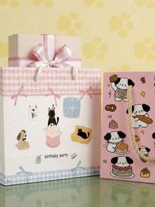 Joivida Cute Cartoon Animal Portable Gift Paper Tote Bags, Lovely Rabbit Bear Cat Print Handheld Packaging Bag With Colorful Confetti Dot, Enjoy Life Letter Print Storage Bag For Birthday Party Favors, Wedding, Graduation, Holiday Gift Wrap - View 6