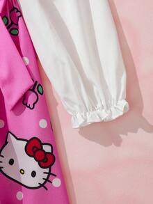HELLO KITTY AND FRIENDS | SHEIN Gaun Lengan Panjang Kerah Peter Pan Motif Kartun untuk Anak Perempuan - Berwarna merah muda - View 7