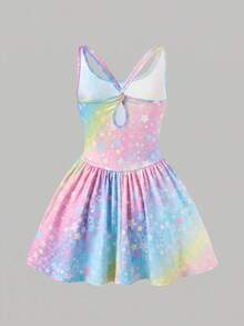 Tween Girl Fashion Casual Knit Printed One-Piece Jumpsuit With Colorful Star Print - Multicolor - View 2