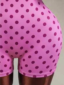 Amplova Women's Polka Dot Print Halter Neck Backless Sports Romper Seamless Pink Backless Fitness Gym Sexy Workout Going Out Daily Wear Sport Jumpsuit Fashion - Pink - View 10