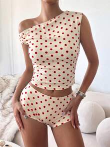 CovetEZ 白色波點休閒女款兩件套 - 白色 - 查看 6