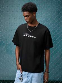 EVRINFINITE Zrgoth Men's Fashionable Versatile Racing Culture Element Print Short Sleeve T-Shirt - Black - View 5