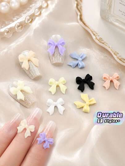 100/200/500 Buah Hiasan Kuku Pita Mewah Ringan – Dekorasi Simpul Pita Resin 3D untuk Kuku Tempel, Perlengkapan Seni Kuku DIY Musim Panas