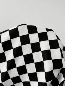 SHEIN EZwear 大尺碼女款棋盤格高腰緊身休閒長褲 - 黑與白 - 查看 7
