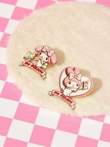 HELLO KITTY AND FRIENDS | SHEIN زوج من دبابيس الزينة الجديدة بتصميم كرتوني مبتكر مطبوع بنمط حيوانات، تصميم مشترك مع IP، لطيفة وشخصية، بسيطة وأنيقة - وردي - مشاهدة 6