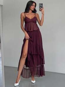 Aloruh Women's Elegant Purple-Red Knit Set, Bohemian Romantic Camisole Top + Skirt 2-Piece Set, Suitable For Commuting And Dating,Y2K,Summer 2pcs.Beach,Boho - Purple - View 7