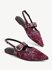 CUCCOO CHICEST Ladies, Willow Nails, Buckles, Flat Shoes. - Burgundy - View 4
