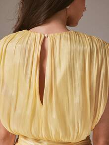 L'Amorae Women's Ruched Waist Tie Neck Sleeveless Mini Dress For Parties Silky, Elegant Vacation Wedding, Formal Dress, Chic, New Year, Party, Summer, Birthday - Yellow - View 4