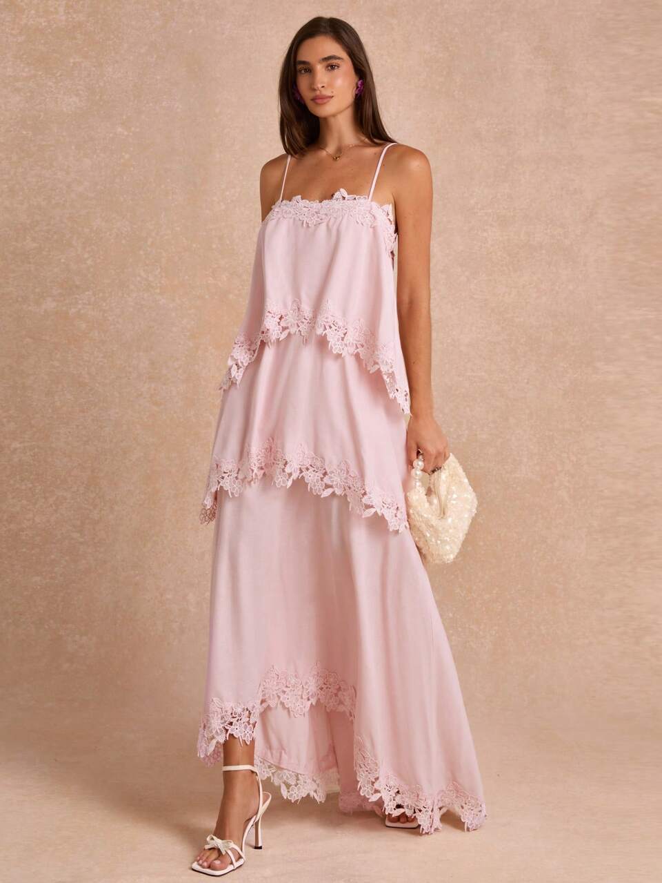 Enchnt Premium Pre-Fall Romantic Women's Elegant Pink 3D Embroidered Ruffle Hem Dress,Casual Dress,Birthday Dress,Vacation Dress,Festival Outfits