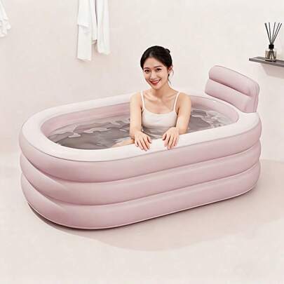 1pc Adult Inflatable Bathtub: Foldable Portable Home Bathtub With Comfortable Backrest, Thickened Durable Material, Easy To Store And Quick To Install, Space-Saving Design, Suitable For Relaxing Soak In The Bathroom