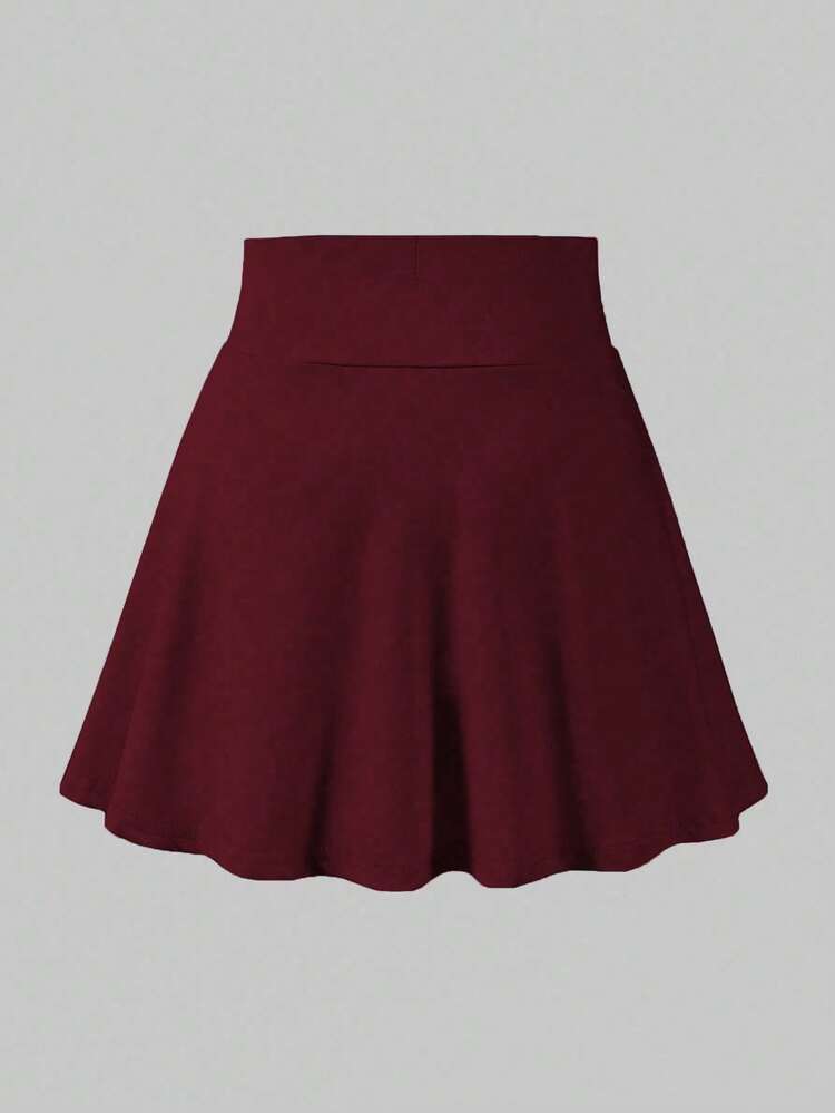 Teen Girl Fall Clothes Solid Color Casual Versatile Daily Skorts, Fall, Back To School, Pleated, Elegant, Outfit, Comfortable, High Waist, Halloween - Burgundy - View 6