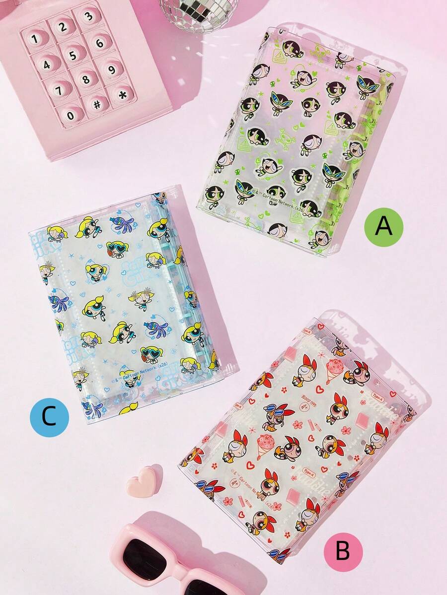 THE POWERPUFF GIRLS X Joivida 1件 X Joivida 透明便攜式雙扣文件夾,3款可選,可將照片存儲為相簿,亦可用於存放金錢、文具、筆記本、貼紙書,適合辦公室、學校,趣味禮物 - A6尺寸 - 查看 1