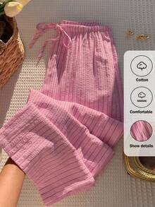 SHEIN PETITE CURVE Damen Große Größen Lässig Rosa gestreifte Hose für den Sommer - Pink - Übersicht 10